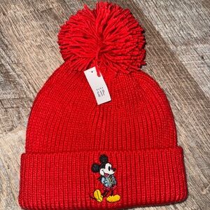GAP Red Pom-Pom Beanie with Mickey Mouse